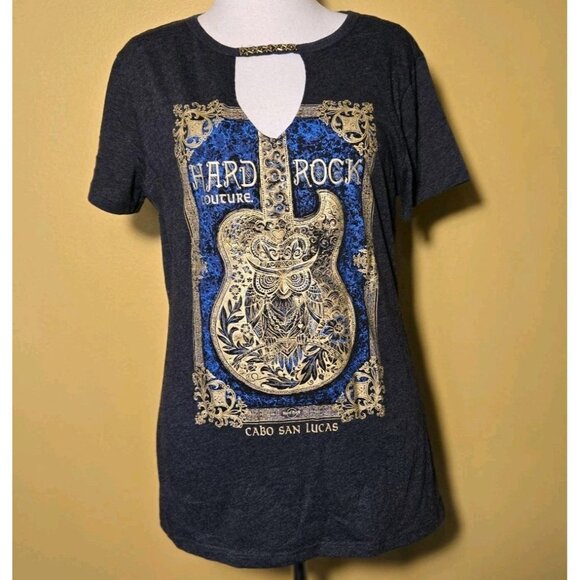 Hard Rock Cafe Couture Womens Tee Shirt Top XL Cabo San Lucas Guitar Owl Boho EU - Picture 1 of 7